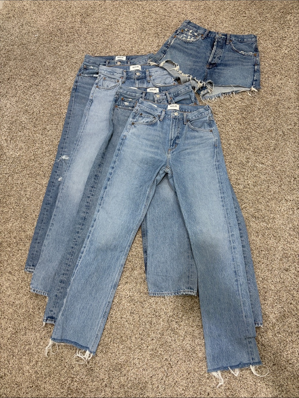 Agolde bundle of 5 Light Blue High-Rise Straight Leg Jeans Jean short